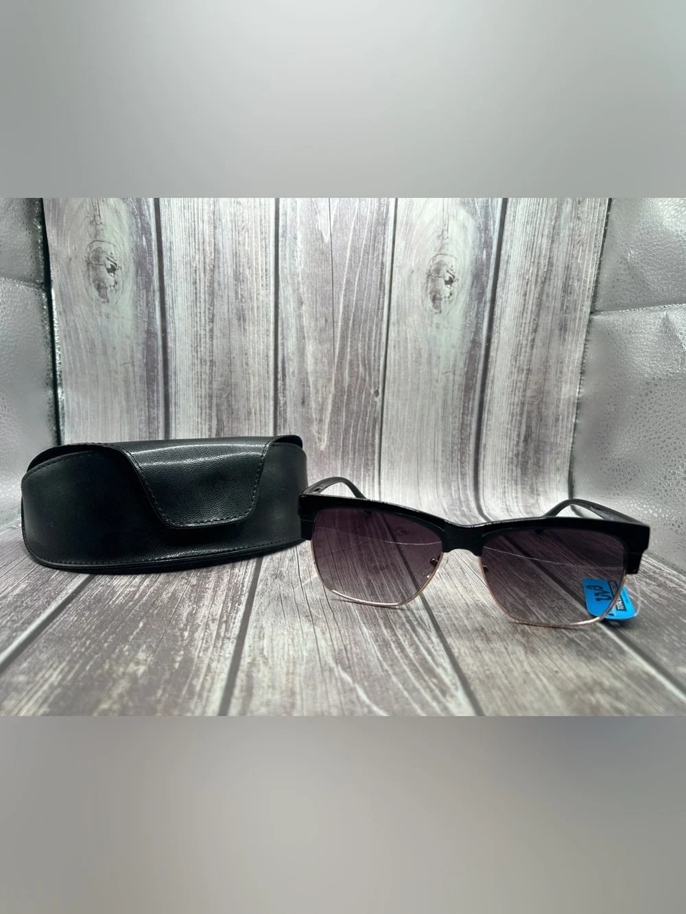 NWT UV3 Browline Clubmaster Sunglasses Black with Hard Case